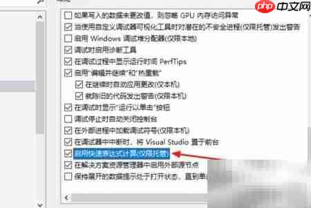 VS中启用快速表达式计算
