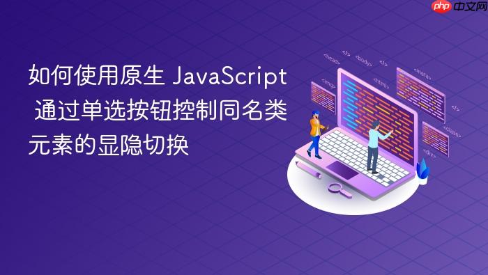 如何使用原生 JavaScript 通过单选按钮控制同名类元素的显隐切换