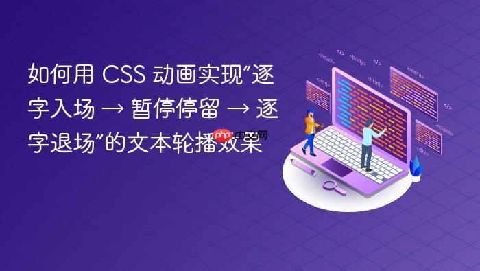 如何用 CSS 动画实现“逐字入场 → 暂停停留 → 逐字退场”的文本轮播效果