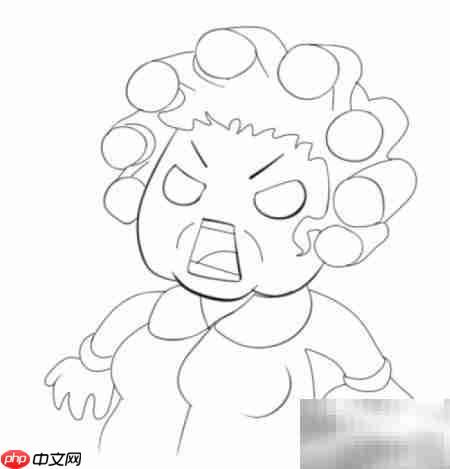 Q版包租婆气得发呆简笔画