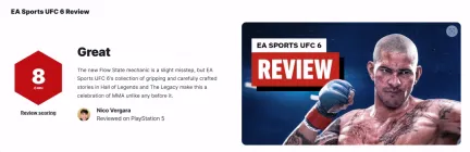 《EA Sports UFC 6》IGN8分好评:MMA爱好者为之骄傲!