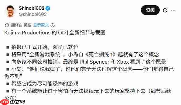 小岛秀夫新作《OD》新截图曝光 目标是成为最吓人游戏