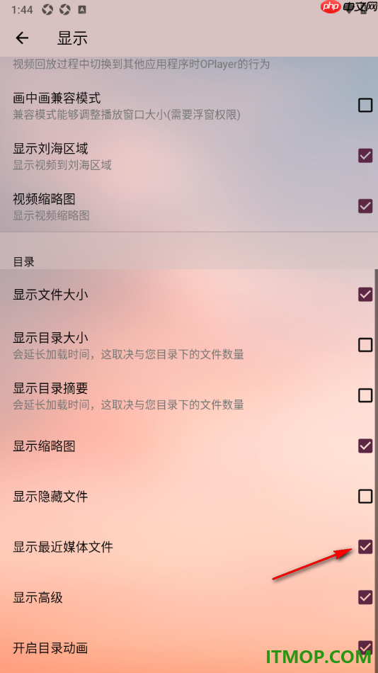 播放器OPlayer手机版设置显示最近媒体文件的方法