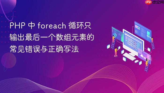 PHP 中 foreach 循环只输出最后一个数组元素的常见错误与正确写法
