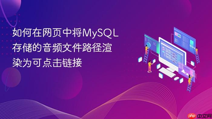 如何在网页中将MySQL存储的音频文件路径渲染为可点击链接