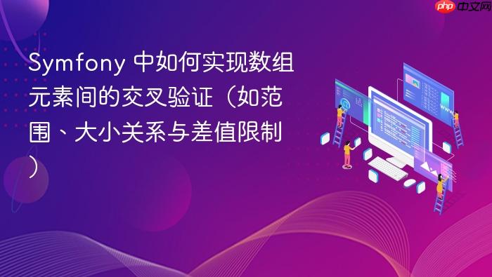 Symfony 中如何实现数组元素间的交叉验证(如范围、大小关系与差值限制)