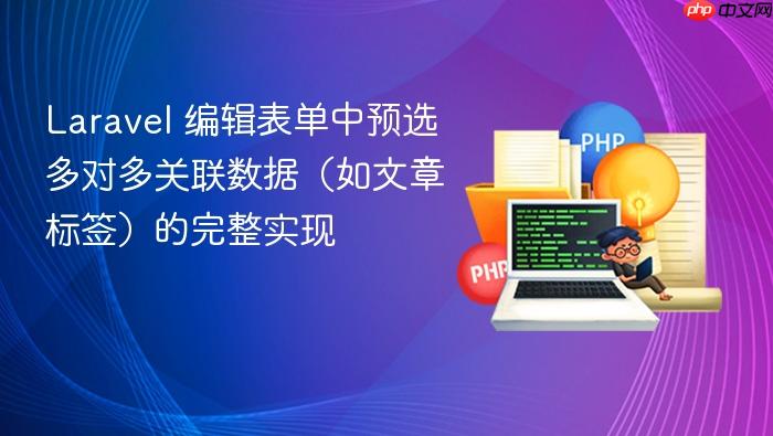 Laravel 编辑表单中预选多对多关联数据(如文章标签)的完整实现