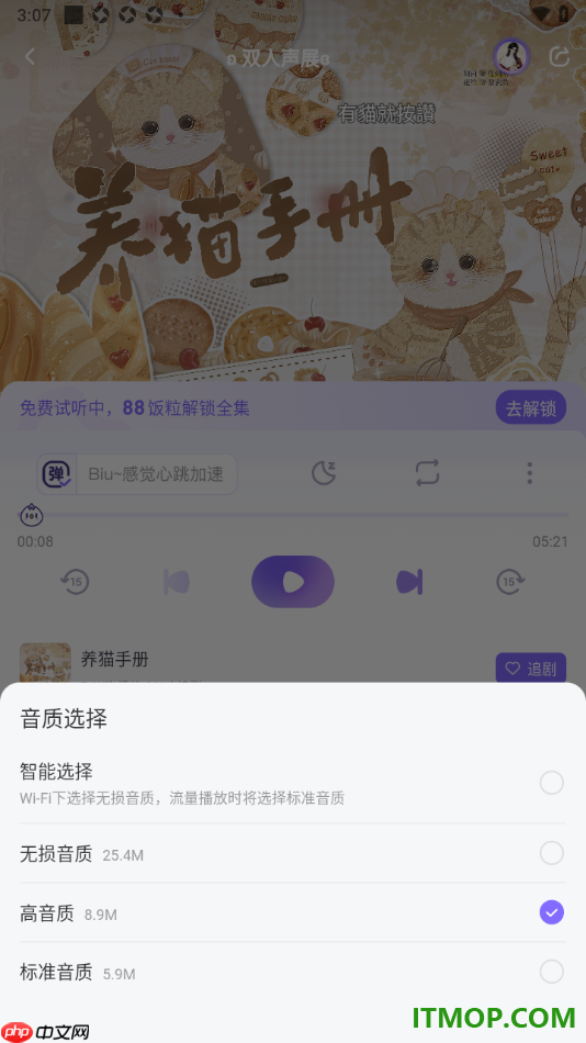 饭角手机版设置广播剧播放音质为无损音质的方法