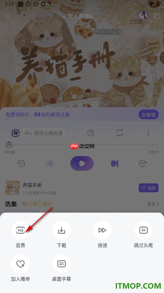 饭角手机版设置广播剧播放音质为无损音质的方法