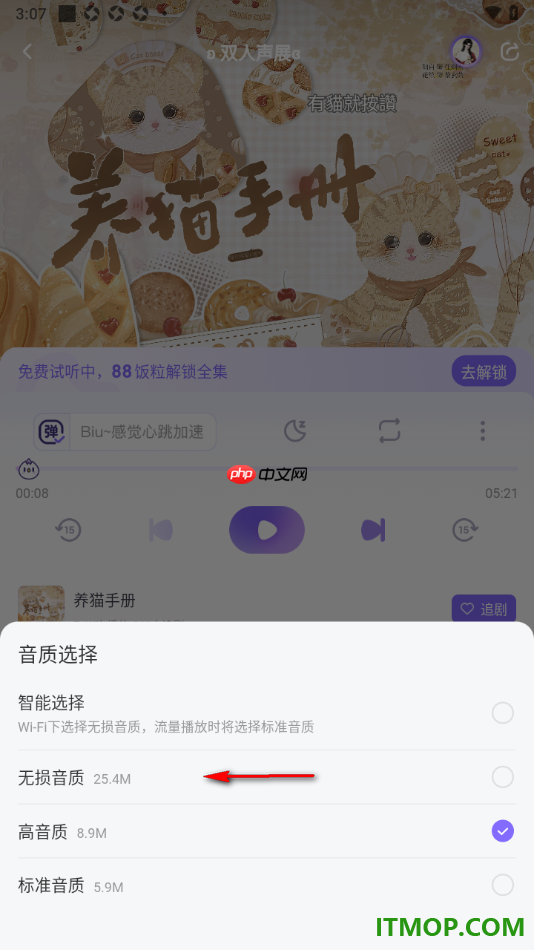 饭角手机版设置广播剧播放音质为无损音质的方法