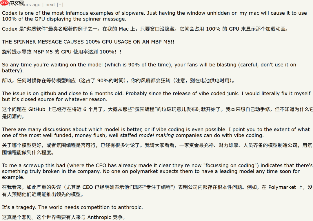 一年吃掉一块固态硬盘,Codex日志bug被骂“劣质软件”