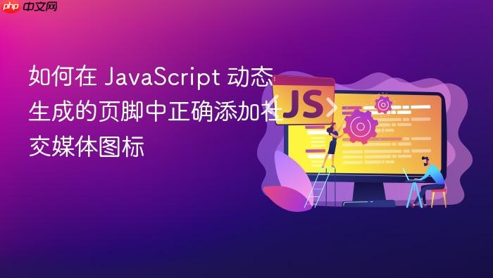 如何在 JavaScript 动态生成的页脚中正确添加社交媒体图标