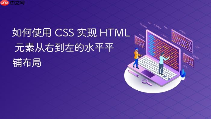 如何使用 CSS 实现 HTML 元素从右到左的水平平铺布局
