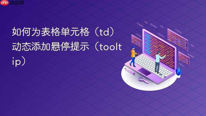 如何为表格单元格(td)动态添加悬停提示(tooltip)