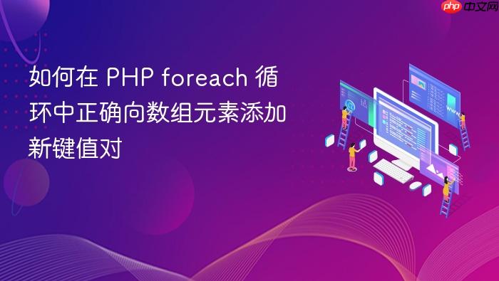 如何在 PHP foreach 循环中正确向数组元素添加新键值对