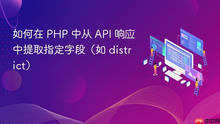 如何在 PHP 中从 API 响应中提取指定字段(如 district)