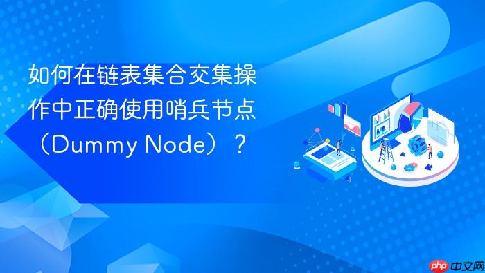 如何在链表集合交集操作中正确使用哨兵节点(Dummy Node)?