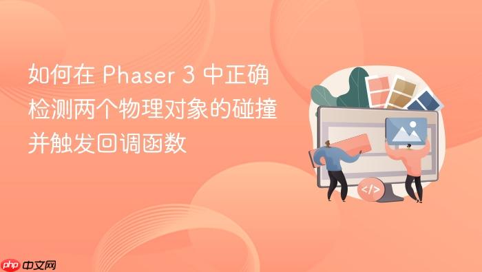 如何在 Phaser 3 中正确检测两个物理对象的碰撞并触发回调函数