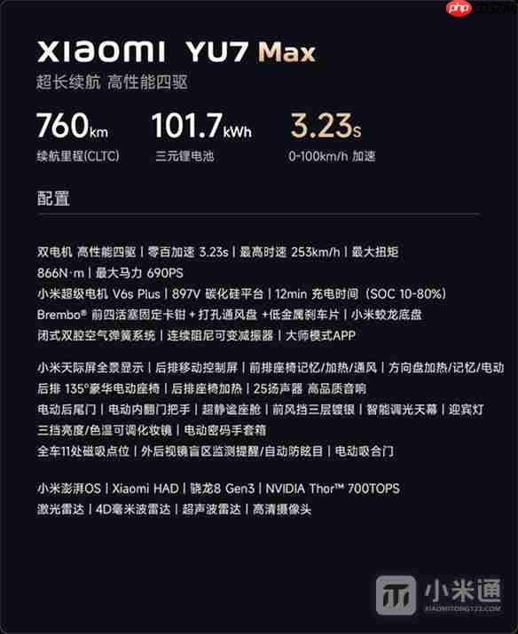 小米YU7怎么查看电池供应商和电池信息