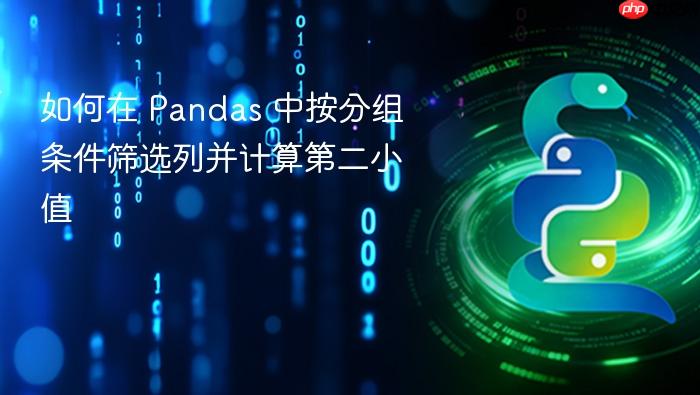 如何在 Pandas 中按分组条件筛选列并计算第二小值