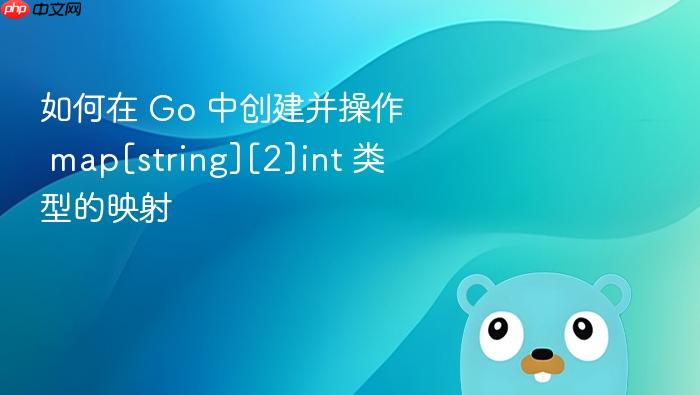 如何在 Go 中创建并操作 map[string][2]int 类型的映射
