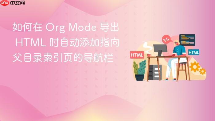 如何在 Org Mode 导出 HTML 时自动添加指向父目录索引页的导航栏