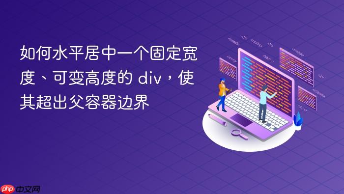 如何水平居中一个固定宽度、可变高度的 div,使其超出父容器边界