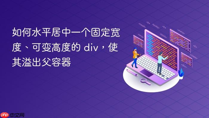 如何水平居中一个固定宽度、可变高度的 div,使其溢出父容器