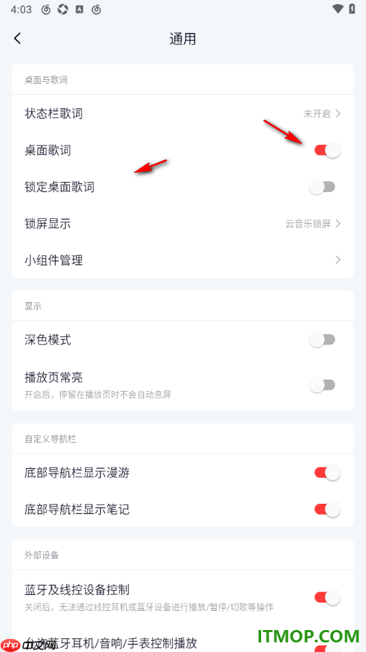 网易云音乐手机版设置启用桌面歌词的方法