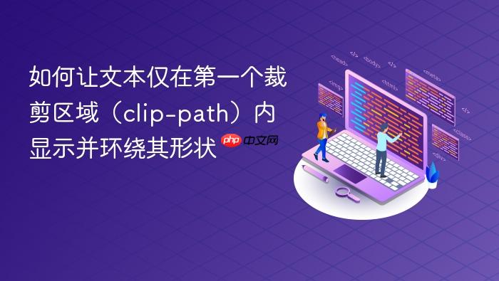如何让文本仅在第一个裁剪区域(clip-path)内显示并环绕其形状