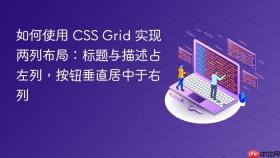 如何使用 CSS Grid 实现两列布局：标题与描述占左列，按钮垂直居中于右列
