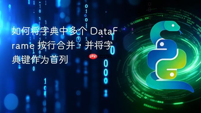 如何将字典中多个 DataFrame 按行合并,并将字典键作为首列