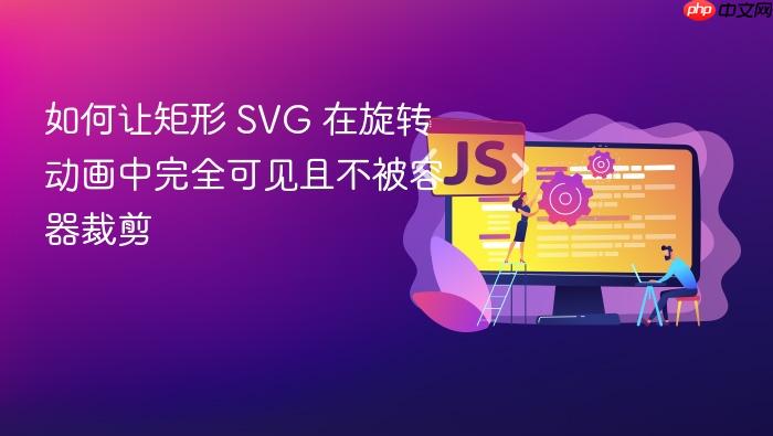 如何让矩形 SVG 在旋转动画中完全可见且不被容器裁剪