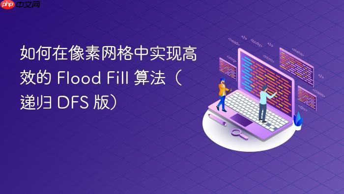 如何在像素网格中实现高效的 Flood Fill 算法(递归 DFS 版)