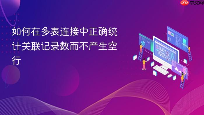 如何在多表连接中正确统计关联记录数而不产生空行