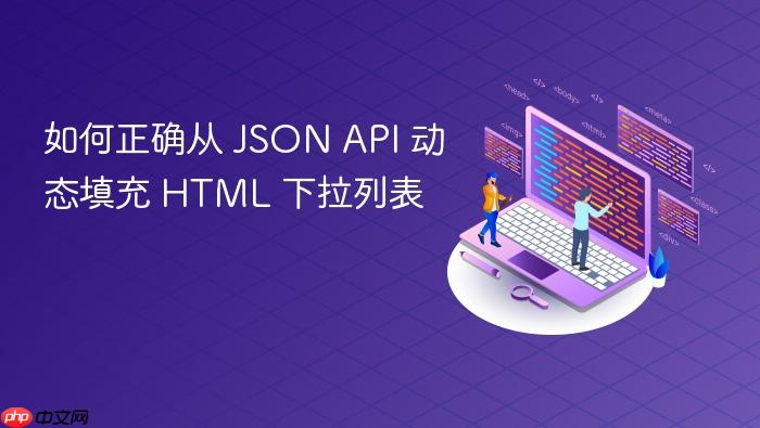 如何正确从 JSON API 动态填充 HTML 下拉列表