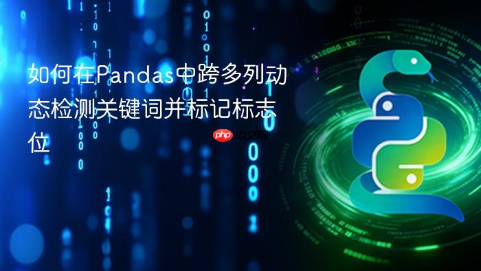 如何在Pandas中跨多列动态检测关键词并标记标志位