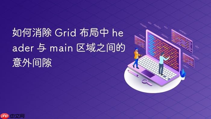 如何消除 Grid 布局中 header 与 main 区域之间的意外间隙