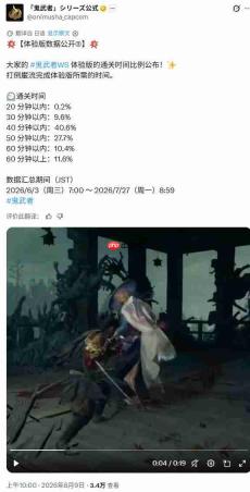 《鬼武者:剑之道》体验版数据 仅0.2%玩家20分钟速通