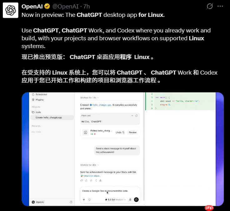 OpenAI 正式发布 Linux 版 ChatGPT 预览应用