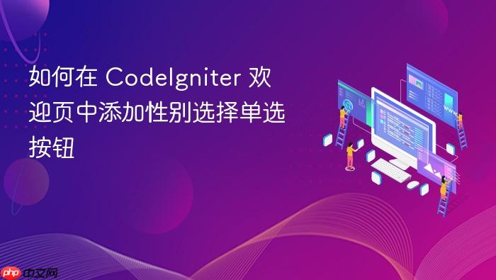 如何在 CodeIgniter 欢迎页中添加性别选择单选按钮