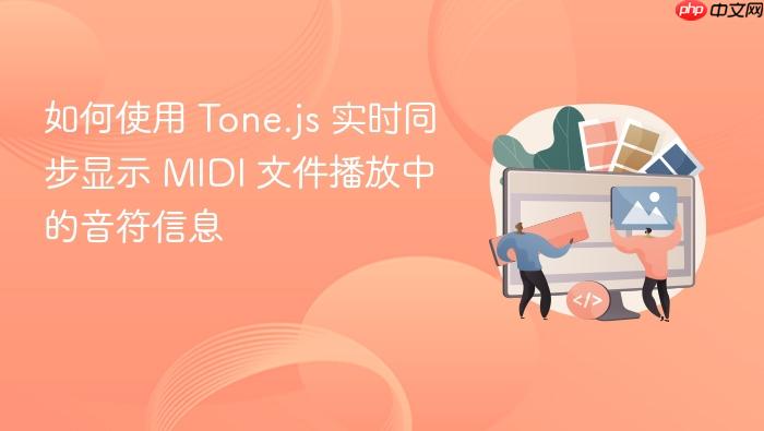 如何使用 Tone.js 实时同步显示 MIDI 文件播放中的音符信息
