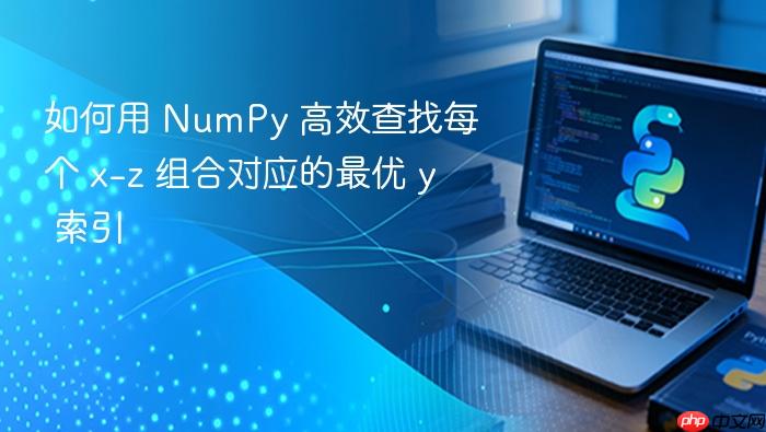 如何用 NumPy 高效查找每个 x-z 组合对应的最优 y 索引