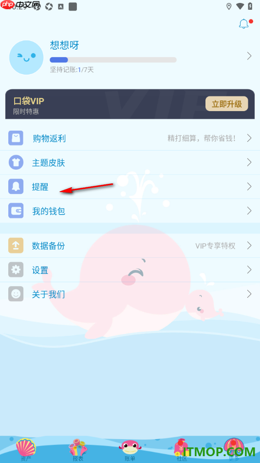 口袋记账手机版设置启用记账提醒的方法