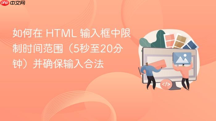 如何在 HTML 输入框中限制时间范围(5秒至20分钟)并确保输入合法