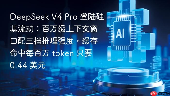 deepseek v4 pro 登陆硅基流动:百万级上下文窗口配三档推理强度,缓存命中每百万 token 只要 0.44 美元