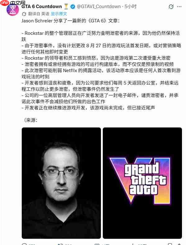 《GTA6》泄密者身份还未确认 不会改变营销计划