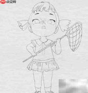 小女孩捉蜻蜓简笔画
