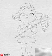 小女孩捉蜻蜓简笔画
