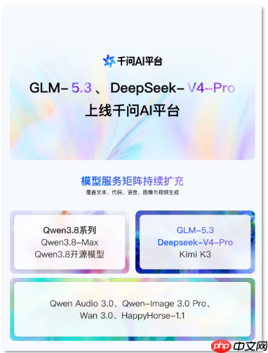 千问AI平台模型矩阵持续扩容,GLM-5.3、DeepSeek-V4-Pro正式上线
